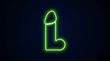 Glowing neon line Dildo vibrator for sex games icon isolated on black background. Sex toy for adult. Vaginal exercise machines for intimate. 4K Video motion graphic animation