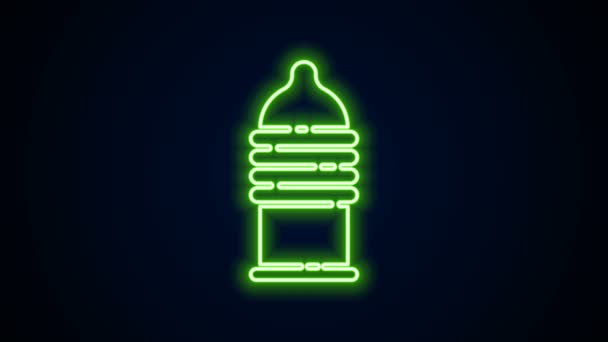 Glödande neon line kondom säker sex ikon isolerad på svart bakgrund. Säker kärlekssymbol. Preventivmetod för män. 4K Video motion grafisk animation — Stockvideo