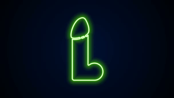 Glowing neon line Dildo vibrator for sex games icon isolated on black background. Sex toy for adult. Vaginal exercise machines for intimate. 4K Video motion graphic animation — 비디오