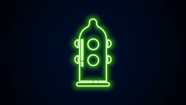 Leuchtende Neon Line Kondom Safe Sex-Symbol isoliert auf schwarzem Hintergrund. Sicheres Liebessymbol. Verhütungsmethode für Männer. 4K Video Motion Grafik Animation — Stockvideo