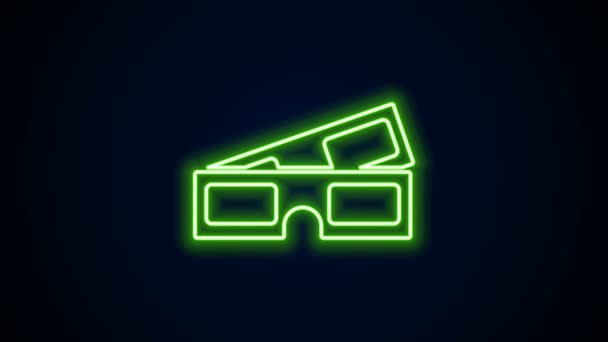 Strălucitoare linie de neon 3D ochelari de cinema pictogramă izolat pe fundal negru. 4K Animație grafică în mișcare video — Videoclip de stoc