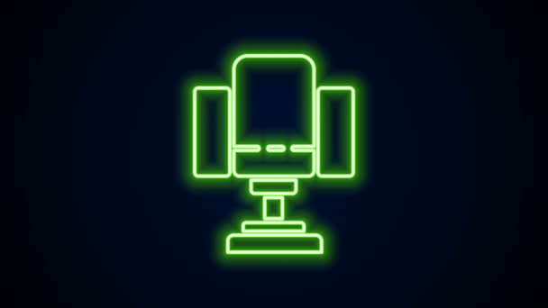 Linea neon incandescente Icona della sedia cinematografica Director isolata su sfondo nero. Industria cinematografica. Animazione grafica 4K Video motion — Video Stock