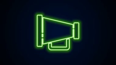 Parlayan neon hattı Megafon simgesi siyah arkaplanda izole edildi. Sözcü işareti. 4K Video hareketli grafik canlandırması