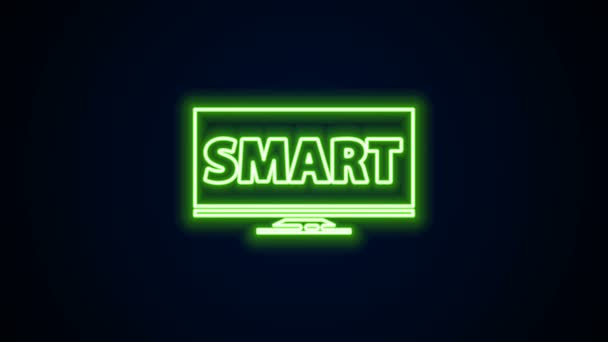 Akıllı video teknolojisi ikonu siyah arkaplanda izole edilmiş parlak neon hattı ekran TV. 4K Video hareketli grafik canlandırması — Stok video