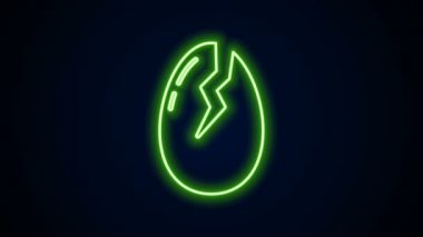Parlayan neon hattı. Kırık yumurta ikonu siyah arka planda izole edilmiş. Mutlu Paskalyalar. 4K Video hareketli grafik canlandırması