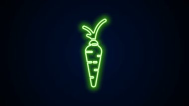 Parlayan neon çizgisi, siyah arkaplanda izole edilmiş havuç simgesi. Mutlu Paskalyalar. 4K Video hareketli grafik canlandırması