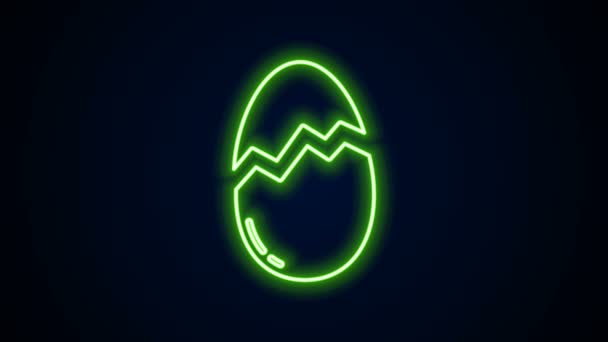 Linha de néon brilhante Ícone de ovo quebrado isolado no fundo preto. Feliz Páscoa. Animação gráfica em movimento de vídeo 4K — Vídeo de Stock