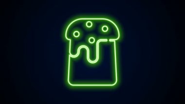 Parlayan neon hattı Paskalya pastası simgesi siyah arkaplanda izole edilmiş. Mutlu Paskalyalar. 4K Video hareketli grafik canlandırması