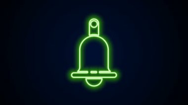 Parlayan neon hattı zil simgesi siyah arkaplanda izole edildi. Alarm sembolü, servis zili, el zili işareti, uyarı sembolü. 4K Video hareketli grafik canlandırması