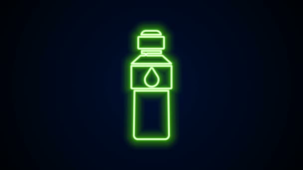 Línea de neón brillante Icono de botella de agua aislado sobre fondo negro. Signo de bebida de soda aqua. Animación gráfica de vídeo 4K — Vídeos de Stock