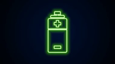 Parlayan neon çizgisi Batarya simgesi siyah arkaplanda izole edildi. Şimşek sembolü. 4K Video hareketli grafik canlandırması