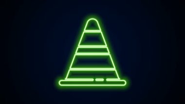 Parlayan neon hattı trafik konisi simgesi siyah arkaplanda izole edildi. 4K Video hareketli grafik canlandırması