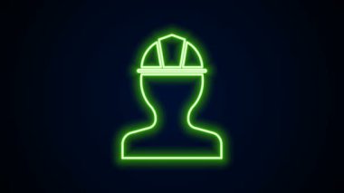 Parlayan neon hattı İşçi Kaskı simgesi siyah arkaplanda izole edildi. 4K Video hareketli grafik canlandırması