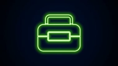 Parlayan neon çizgisi araç kutusu simgesi siyah arkaplanda izole edildi. Alet kutusu tabelası. 4K Video hareketli grafik canlandırması