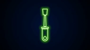 Parlayan neon hattı tornavida simgesi siyah arkaplanda izole edildi. Servis aracı sembolü. 4K Video hareketli grafik canlandırması