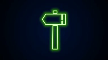 Parlayan neon hattı Çekiç simgesi siyah arkaplanda izole edildi. Tamir için bir araç. 4K Video hareketli grafik canlandırması