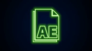 Parlayan neon hattı AE dosya simgesi siyah arkaplanda izole edildi. 4K Video hareketli grafik canlandırması