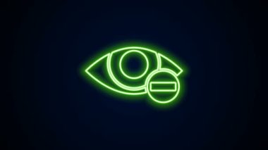 Parlayan neon çizgisi kırmızı göz efekti simgesi siyah arkaplanda izole edildi. Göz kızarıklığı. Göz iltihabı. 4K Video hareketli grafik canlandırması
