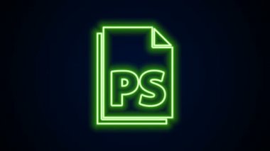 Parlayan neon hattı PS Dosya simgesi siyah arkaplanda izole edildi. 4K Video hareketli grafik canlandırması