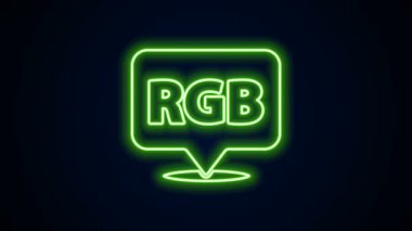 RGB ve CMYK renk karıştırma simgesiyle parlayan neon hattı konuşma balonu siyah arkaplanda izole edildi. 4K Video hareketli grafik canlandırması
