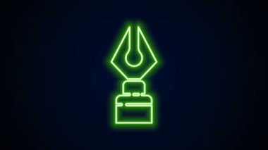 Parlayan neon hattı Çeşme ucu simgesi siyah arkaplanda izole edildi. Kalem aleti işareti. 4K Video hareketli grafik canlandırması