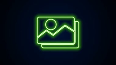 Parlayan neon çizgisi görüntü simgesi siyah arkaplanda izole edildi. 4K Video hareketli grafik canlandırması