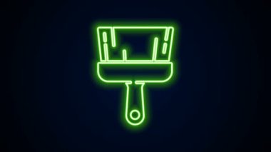 Parlayan neon çizgisi fırça simgesi siyah arkaplanda izole edildi. 4K Video hareketli grafik canlandırması