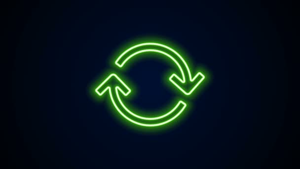 Glowing neon line Refresh icon isolated on black background. Reload symbol. Rotation arrows in a circle sign. 4K Video motion graphic animation — Stock Video