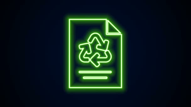 Linha de néon brilhante Papel com ícone de reciclagem isolado no fundo preto. Animação gráfica em movimento de vídeo 4K — Vídeo de Stock