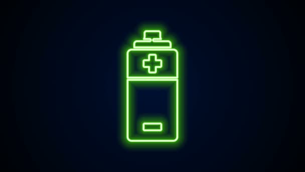 Gloeiende neon lijn Batterij pictogram geïsoleerd op zwarte achtergrond. Bliksemschicht symbool. 4K Video motion grafische animatie — Stockvideo