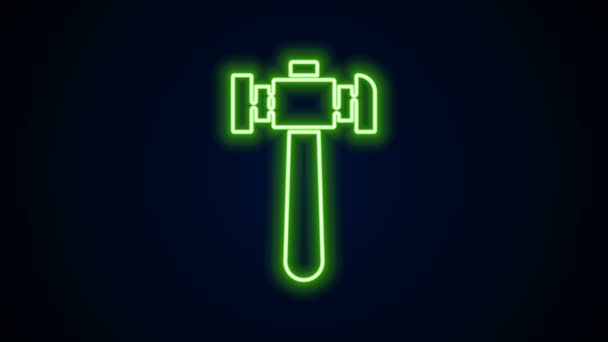 Glödande neon linje Hammer ikon isolerad på svart bakgrund. Verktyg för reparation. 4K Video motion grafisk animation — Stockvideo
