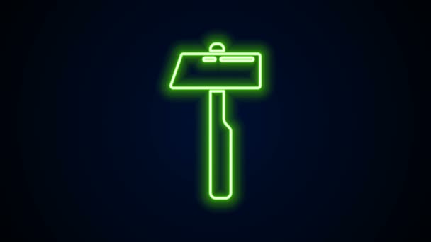 Gloeiende neon lijn Hamer icoon geïsoleerd op zwarte achtergrond. Gereedschap voor reparatie. 4K Video motion grafische animatie — Stockvideo