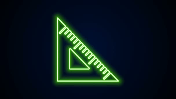 Linha de néon brilhante Ícone de régua triangular isolado no fundo preto. Símbolo simples. Símbolo geométrico. Animação gráfica em movimento de vídeo 4K — Vídeo de Stock