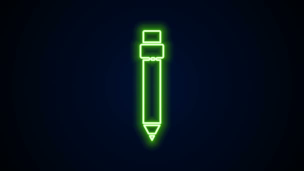 Linea neon luminosa Matita con icona gomma isolata su sfondo nero. Strumenti di disegno e didattici. Simbolo dell'ufficio scolastico. Animazione grafica 4K Video motion — Video Stock