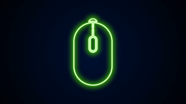 Glowing neon line Computer mouse gaming icon isolated on black background. Optik dengan simbol roda. Animasi grafis gerak Video 4K — Stok Video