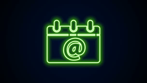 Calendario luminoso al neon con icona e-mail isolata su sfondo nero. E-mail con simbolo busta. Messaggio di posta elettronica segno. Animazione grafica 4K Video motion — Video Stock