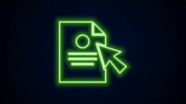 Parlayan neon hattı Belgesi ve imleç simgesi siyah arkaplanda izole edildi. Dosya simgesi. Kontrol listesi simgesi. İş konsepti. 4K Video hareketli grafik canlandırması
