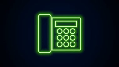 Parlayan neon hattı telefon ikonu siyah arkaplanda izole edildi. Sabit telefon. 4K Video hareketli grafik canlandırması