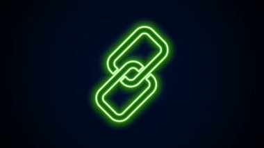 Parlayan neon hattı zincir bağlantısı simgesi siyah arkaplanda izole edildi. Bağlantı bekar. 4K Video hareketli grafik canlandırması