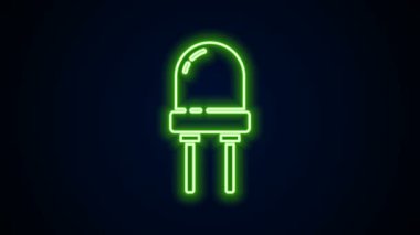Parlayan neon hattı Işık diyot ikonu yalıtımı siyah arkaplan üzerinde izole. Yarı iletken diyot elektrik bileşeni. 4K Video hareketli grafik canlandırması