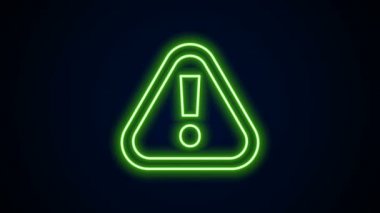Siyah arkaplanda izole edilmiş üçgen simgesinde parlayan neon çizgisi ünlem işareti. Tehlike uyarısı, dikkat, dikkat, tehlike uyarısı önemli. 4K Video hareketli grafik canlandırması