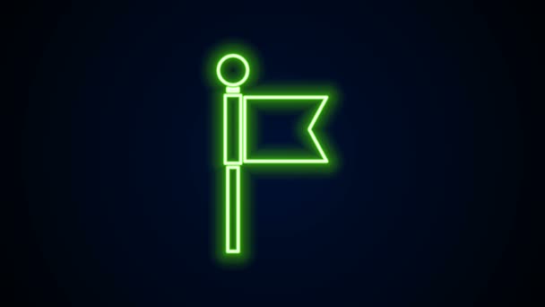Gloeiende neon lijn Vlag pictogram geïsoleerd op zwarte achtergrond. Locatiemarkering symbool. 4K Video motion grafische animatie — Stockvideo