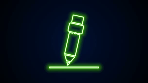Glowing neon line Pencil with eraser icon isolated on black background. Drawing and educational tools. School office symbol. 4K Video motion graphic animation — Stock Video