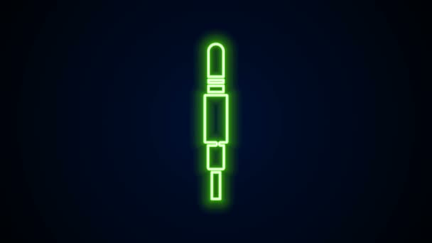 Leuchtendes Neon Line Audio Jack Icon isoliert auf schwarzem Hintergrund. Audio-Kabel für den Anschluss von Soundanlagen. Steckdrähte. Musikinstrument. 4K Video Motion Grafik Animation — Stockvideo