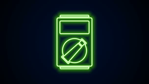 Glowing neon line Ampere meter, multimeter, voltmeter icon isolated on black background. Instruments for measurement of electric current. 4K Video motion graphic animation — Stock Video