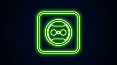 Parlayan neon hattı elektrik çıkış simgesi siyah arkaplanda izole edildi. Elektrik prizi. Rosette sembolü. 4K Video hareketli grafik canlandırması
