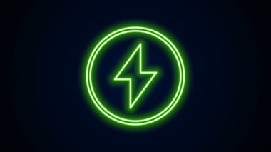 Parlayan neon çizgisi Şimşek simgesi siyah arkaplanda izole edildi. Flaş işareti. Flaş ikonunu yükle. Gök gürültüsü. Yıldırım çarpması. 4K Video hareketli grafik canlandırması