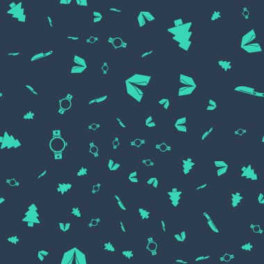 Turist çadırı, Orman, Zeka ve Bıçak 'ı kusursuz bir şekilde ayarlayın. Vektör.