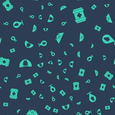 Dağlar, ilk yardım çantası, turist çadırı ve ormanın konumu sorunsuz. Vektör.