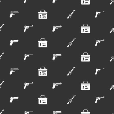M16A1 tüfeği, Mauser silahı, Tabanca ya da askeri mühimmat kutusunu pürüzsüz desene ayarlayın. Vektör.
